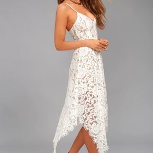 Lulu's One Wish White Lace Midi Dresa